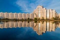 View of Svislach river and a row of apartment buildings in Minsk, Belar Royalty Free Stock Photo