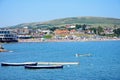 View of Swanage beach and town.
