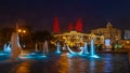 View of swans fountains  in the National Seaside Park at night Royalty Free Stock Photo