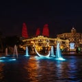 View of swans fountains  in the National Seaside Park at night Royalty Free Stock Photo