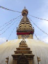 View of Swayambhunath temple wisdom eyes in Nepal