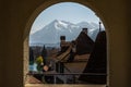 View of the Swiss Alps through a window in spring in the swiss town of Thun - 4 Royalty Free Stock Photo
