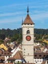 View of the Swiss city of Schaffhausen at the end of summer
