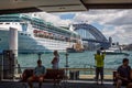 View of Sydney Harbour Bridge with Cruise Ship from Circular Quay Station in Sydney, Australia Royalty Free Stock Photo