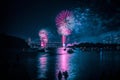 Sydney Harbour Bridge during New Year`s Eve Fireworks Royalty Free Stock Photo