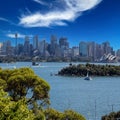 View of Sydney Harbour NSW Australia. Ferry boats partly cloudy colourful skies blue waters Royalty Free Stock Photo