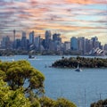 View of Sydney Harbour NSW Australia. Ferry boats partly cloudy colourful skies blue waters Royalty Free Stock Photo