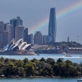 View of Sydney Harbour NSW Australia. Ferry boats partly cloudy colourful skies blue waters Royalty Free Stock Photo