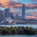 View of Sydney Harbour NSW Australia. Ferry boats partly cloudy colourful skies blue waters Royalty Free Stock Photo