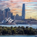 View of Sydney Harbour NSW Australia. Ferry boats partly cloudy colourful skies blue waters Royalty Free Stock Photo