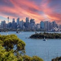 View of Sydney Harbour NSW Australia. Ferry boats partly cloudy colourful skies blue waters Royalty Free Stock Photo