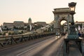View of the Szechenyi Chain Bridge and Buda Castle in Budapest at sunset. Hungary Royalty Free Stock Photo