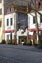 View on Szeroka Street on Jewish quarter Kazimierz, a deserted city due to the coronavirus epidemic, Krakow, Poland