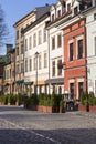 View on Szeroka Street on Jewish quarter Kazimierz, a deserted city due to the coronavirus epidemic, Krakow, Poland