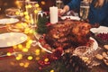 View of table served for Christmas family dinner. Table concept Royalty Free Stock Photo