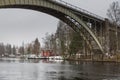 View of the The Tahtiniemi Bridge, a cable-stayed harpform bridge in Heinola, Finland. Royalty Free Stock Photo