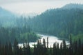 A view of taiga forests and river in Northern Finland