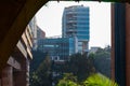 View of tall buildings and public roads in urban area of Hong Kong Royalty Free Stock Photo