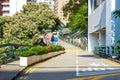 View of tall buildings and public roads in urban area of Hong Kong Royalty Free Stock Photo