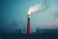 View of a tall chimney with white smoke emission. Pollution of industrial enterprises, exhaust gases of chimneys. Industrial zone Royalty Free Stock Photo