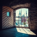 View of Tallinn from the window of medieval tower Royalty Free Stock Photo