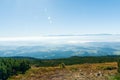 view of the Tatra Mountains from Babia Gora, Beskidy, Poland, hiking trail landscape, Royalty Free Stock Photo