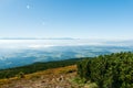 view of the Tatra Mountains from Babia Gora, Beskidy, Poland, hiking trail landscape, Royalty Free Stock Photo