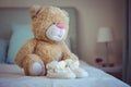 View of teddy bear and baby socks Royalty Free Stock Photo