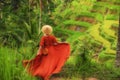 Woman walking on Tegalalang Rice Terrace, Bali Royalty Free Stock Photo