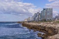 The view of Tel Aviv Bugrashov sandy beach with the Mediterranean sea Royalty Free Stock Photo