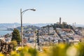 View of the Telegraph Hill tower from Lombard Street region, San Francisco, California, USA Royalty Free Stock Photo