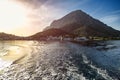 A view of the Telendos island, from the boat in Kalymnos island, Greece. Royalty Free Stock Photo