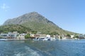 Telendos island, Greece. A view of the village with the islands mountain as the backdrop. Royalty Free Stock Photo