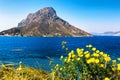 A view of the Telendos island, from Myrties village in Kalymnos island, Greece. Royalty Free Stock Photo