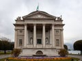 View of Tempio Voltiano on shore of lake Como in Italy