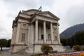 View of Tempio Voltiano on shore of lake Como in Italy