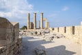 View of the Temple of Athena from the Castle Walls of Lindos Acropolis Royalty Free Stock Photo