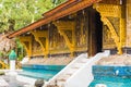 View of the temple building in Louangphabang, Laos. Close-up. Royalty Free Stock Photo