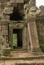 View through temple doorway with wonky pillar