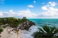 View of the Temple God of Winds at Tulum with the Caribbean Sea in the background