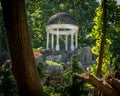 A view of The Temple of Love, an extended rock garden topped with a round temple. Located at