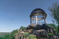 A view of The Temple of Love, an extended rock garden topped with a round temple. Located at