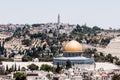 View of the Temple Mount and Jerusalem from the Corner tower of the Evangelical Lutheran Church of the Redeemer in the old city of