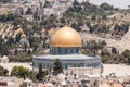 View of the Temple Mount and Jerusalem from the Corner tower of the Evangelical Lutheran Church of the Redeemer in the old city of