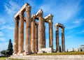 The ruins of the Temple of Olympian Zeus in Athens Royalty Free Stock Photo