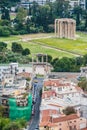 Aerial view of temple of olympian god Zeus in the center of the city of Athens Greece Royalty Free Stock Photo