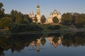 View of the temples of the Vologda Kremlin on the early August morning. Vologda