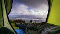 View from tent on bay in Sligo Benbulben, Irish mountain