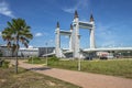 The view of Terengganu Drawbridge as seen from Muara Utara Promenade Park in Seberang Takir of Kuala Terengganu, Malaysia. Royalty Free Stock Photo