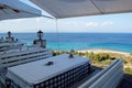 View from the terrace cafe on the turquoise sea in Greece Royalty Free Stock Photo